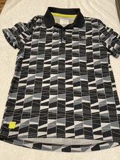 Lacoste Sport Polo Shirt Men's Medium Black Gray Geometric Pattern Performance