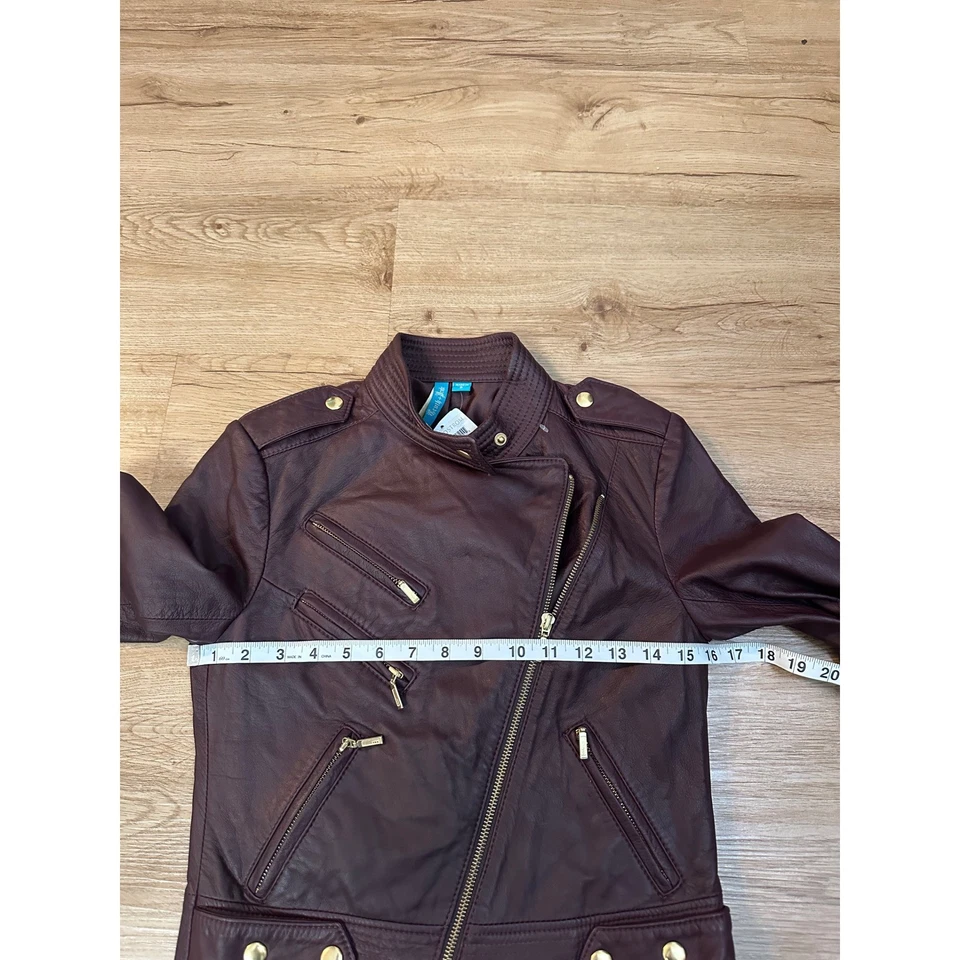 Truth & Pride Women Burgundy Leather Cropped Biker Moto Leather Jacket NWT - Image 4 of 4