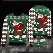 Golfer Santa Ugly Christmas Sweater, Funny Golf Lover Xmas Top Gifts