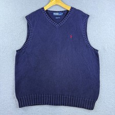 Vintage Polo Ralph Lauren Men's V-Neck Sweater Vest Navy Size XL Cotton Preppy
