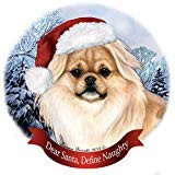 Holiday Pet Gifts Tibetan Spaniel Cream Santa Hat Dog Porcelain Ornament