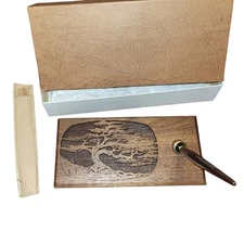 Vintage Laser Craft Solid American Walnut Tree Of Life Engraved Pen Holder W/Pen