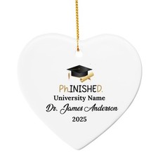 Phd Doctorate Degree Ceramic Heart Ornament, graduation gifts