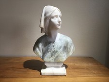 Marble Bust Sculpture. Joan of Arc. Signed.