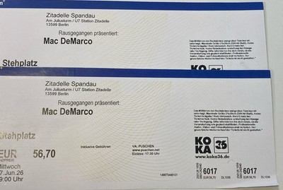 Mac DeMarco 2 Tickets Stehplatz Zitadelle Spandau Berlin 17.06.2026
