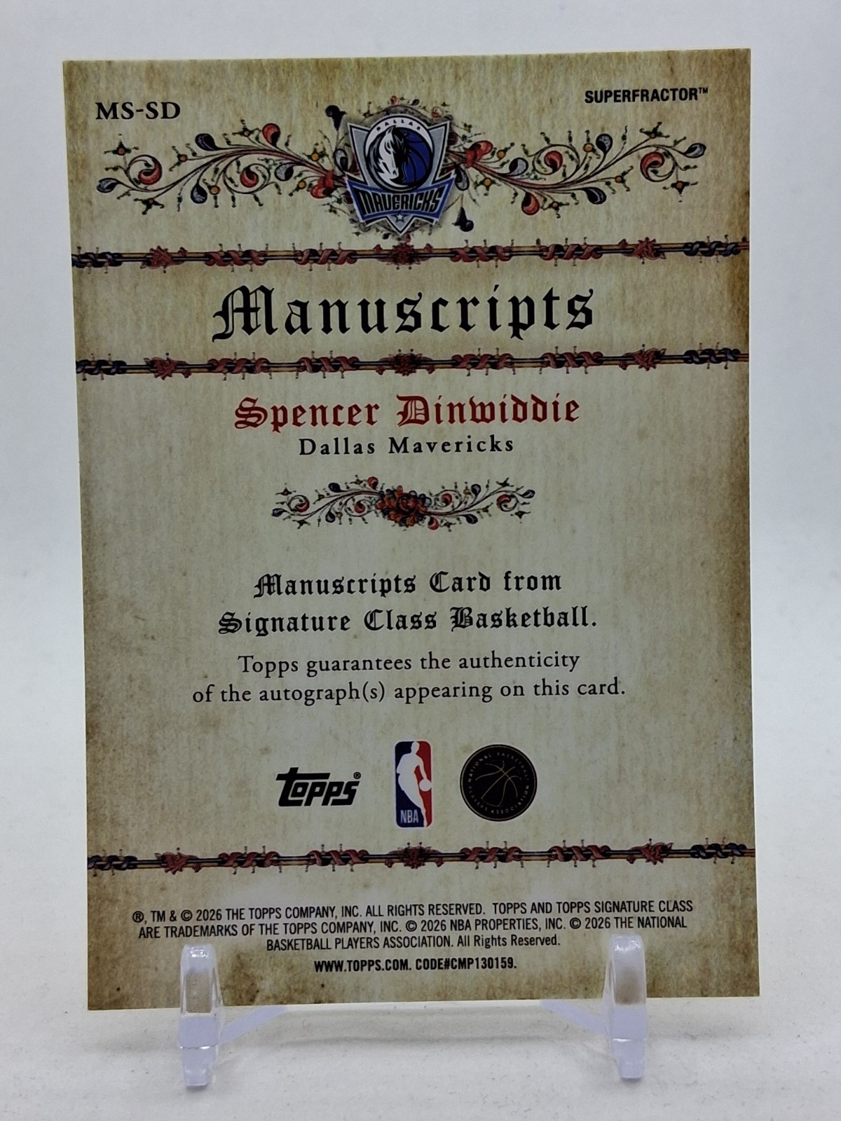 2026 Topps Signature Class Spencer Dinwiddie Manuscripts Superfractor 1/1 Auto view 2