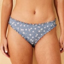 NWT Shade Shore Blue Mini Floral Ruffle Low Rise Cheeky Bikini Bottom Size XS