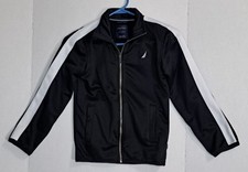 Nautica Full Zip Sweatshirt Jacket Black White Stripe Boys Size XL EUC