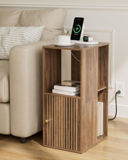 Narrow End Table, 27.6" Nightstand with Charging Station, Walnut