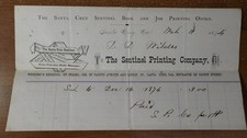 1874 Santa Cruz CA Locust Street Sentinel Book & Job Printing Newspaper Billhead