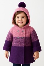 SANIYE, Tejido a Mano, Baby Bennie Sudadera con Capucha Rosa y Morado Invierno 4 Botones Suéter.