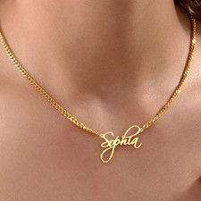 Personalized Name Necklace Cuban Chain Nameplate 18k Gold Pendant Women Gifts