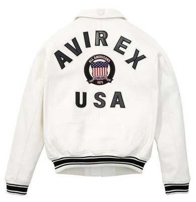 Avirex Men s White Sheepskin Leather Bomber Jacket Classic American Flight Style