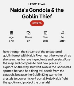 LEGO Elves Naida&rsquo;s Gondola & the Goblin Thief 41181 &ndash; Complete w/ Instructions