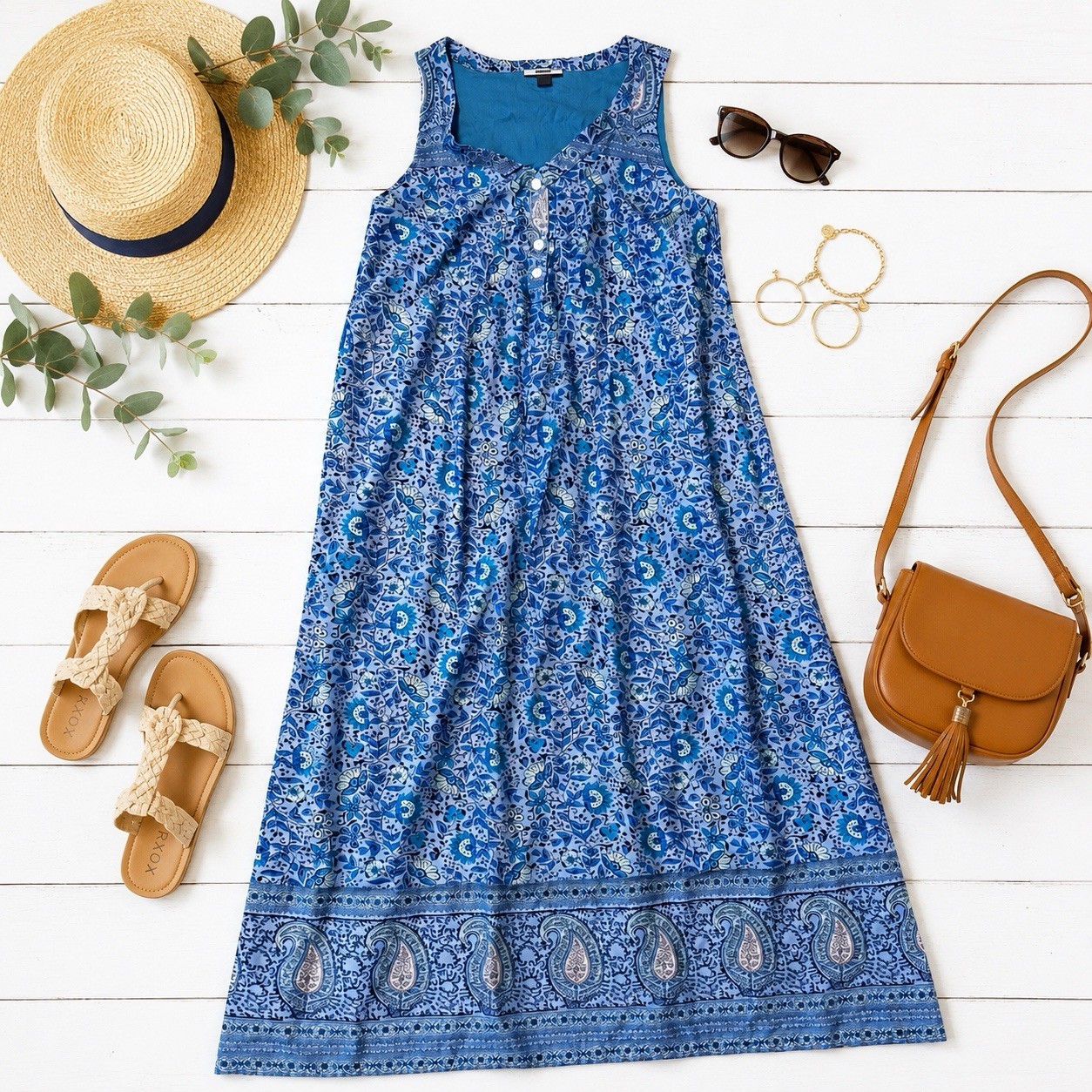 Pure Jill Blue Floral Paisley Sleeveless Dress Women’s Small Petite Coastal