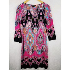 Bohemian Dress 8 Midi Knit Sheath 3/4 Sleeve Black Colorful Paisley Cottagecore