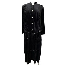 Stonebridge Vintage Black Velvet Gothic Maxi Dress Jacket 16W Studs Made In USA