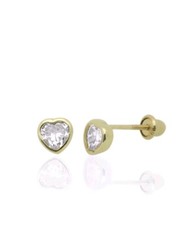 14k Yellow Gold Heart Bizel Earrings For Girl