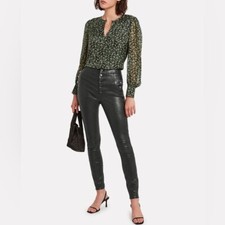 Intermix Kiera silk blouse sage green giraffe print keyhole excellent Size XS