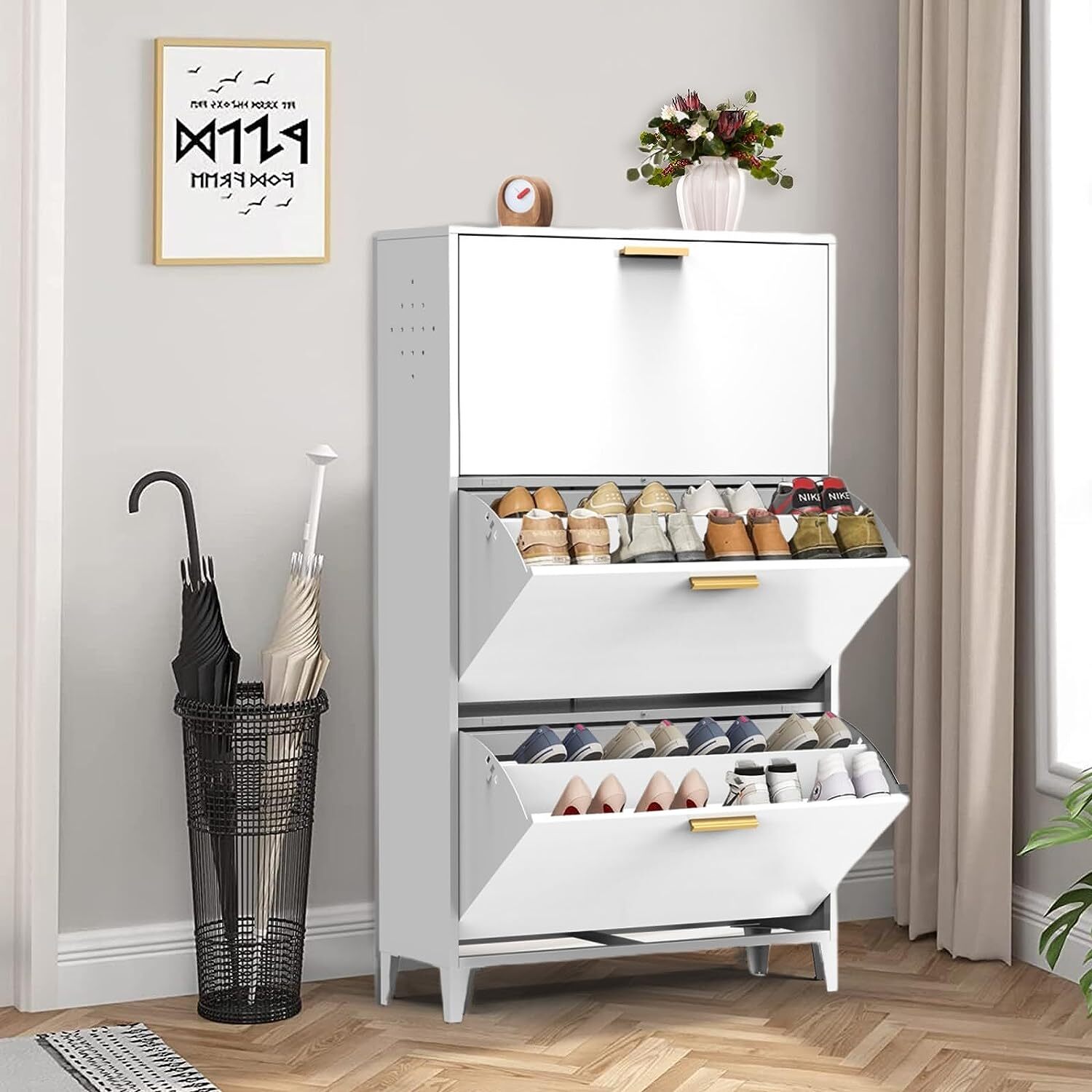 Freestanding Metal Shoe Cabinet for Entryway Storage Organizer-image