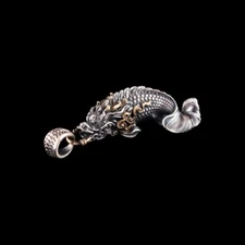 Oxidized Silver Dragon Fish Pendant for Necklace. Gifts for Boyfriend