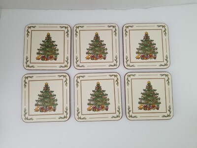 Christmas Coasters (6) Seasonal Original Box Set Cork Backed