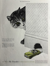 1951 Travelers Insurance Company Fire Hartford Conn Cat Car Vintage Print Ad