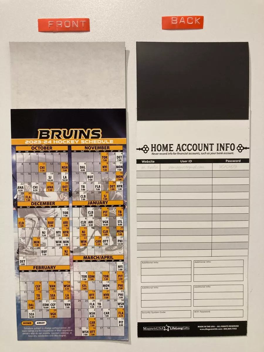 NHL 2023-2024 BOSTON BRUINS MAGNET SCHEDULE TEAMS, DATES & TIMES-NEW