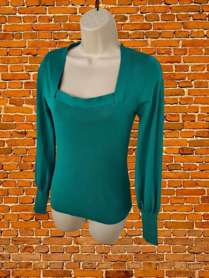 JERSEY VERDE MONZÓN PEQUEÑO MUJER PUNTO FINO JERSEY SUÉTER ABULLONADO MANGA LARGA TOP Foto 2 de 4