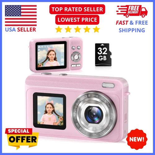 Compact 2.7K Digital Camera - Dual Screen, 16x Zoom, Anti-Shake + 32GB SD