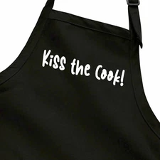 Funny Cooking Apron Quote Saying Kiss the Cook! Gift kitchen Chef Aprons Pockets