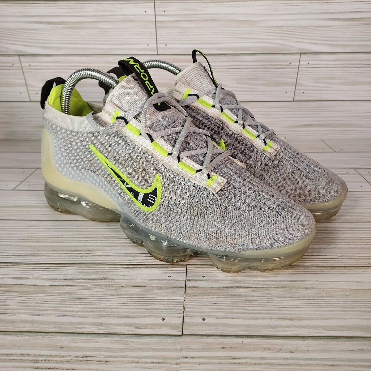 Nike Air Vapormax 2021 Flyknit GS Wolf Grey Volt Green DB1550-005 6Y  Women