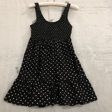 ASOS Womens Dress 10 Black White Empire Babydoll Polka Dot Smocked Summer Casual