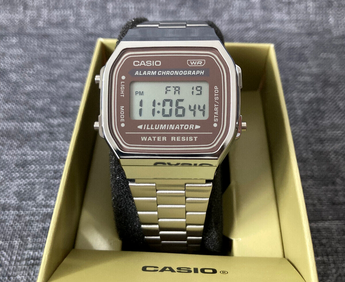CASIO VINTAGE ICONIC A168WA-5A SILVER DIGITAL STOPWATCH ALARM WR