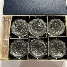 6 Vtg Bohemian Glass Crystal Salt Cellars Caviar with 5 Spoons Made in Czech