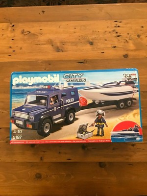 playmobil police truck with speedboat