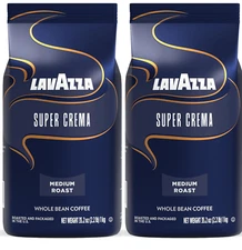 Lavazza Super Crema Whole Bean Coffee,Medium Roast ( 2 packs= 4.4 lb )