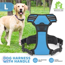 Soft No Pull Reflective Pet Puppy Harness Blue w/Control Handle for Large Dogs