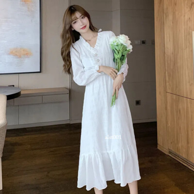 Women Long Sleeve Dress Midi A-line Fairy Retro Elegant French Teadress  Sweet | eBay