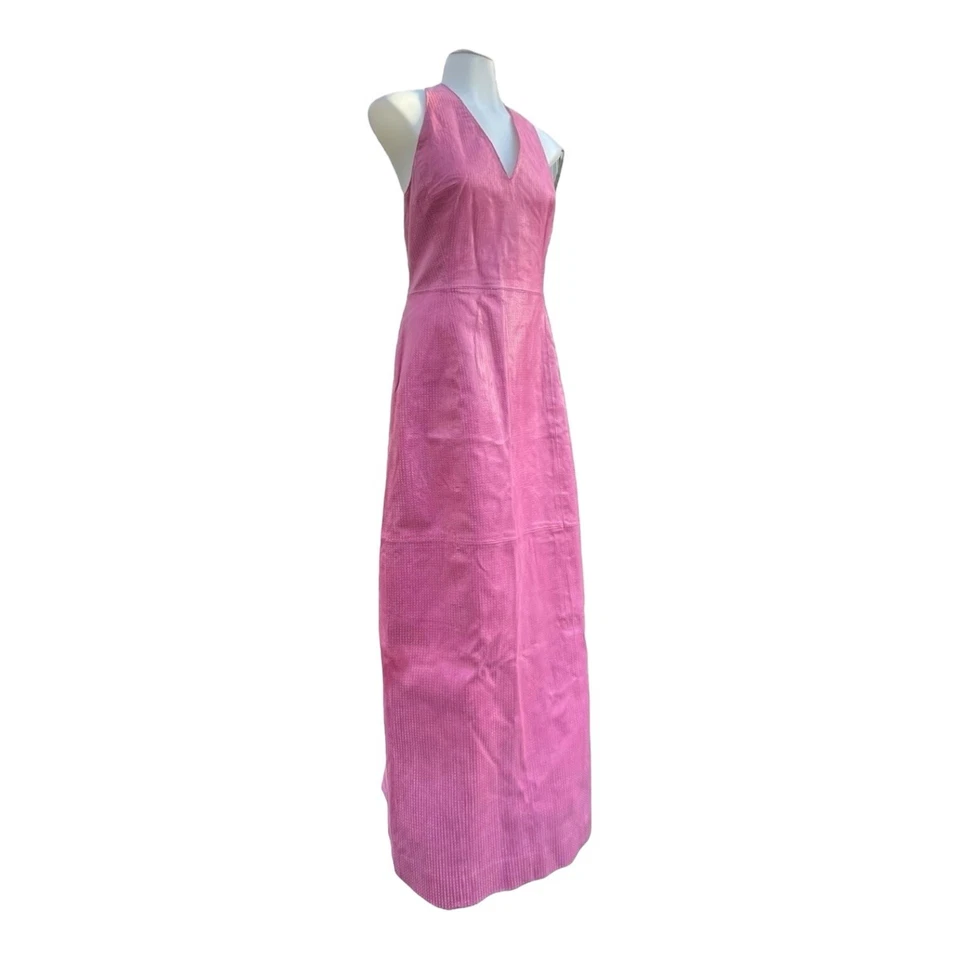 Vestido largo halter Barbie vintage años 90 Y2K SPIEGEL para mujer 6 cuero genuino ROSA Foto 3 de 4