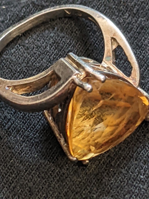 STERLING SILVER MID CENTURY RING WITH HUGE ORANGE SPINAL SOLITAIRE