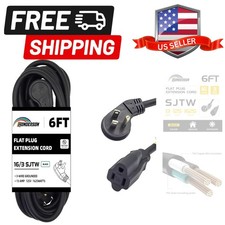 Flat Plug Indoor Extension Cord,  Certified, 16 Gauge 6FT Black 3 Prong Heavy...