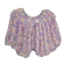 Crochet Shawl Cape Multicolor Pastel One Button Neck Women's