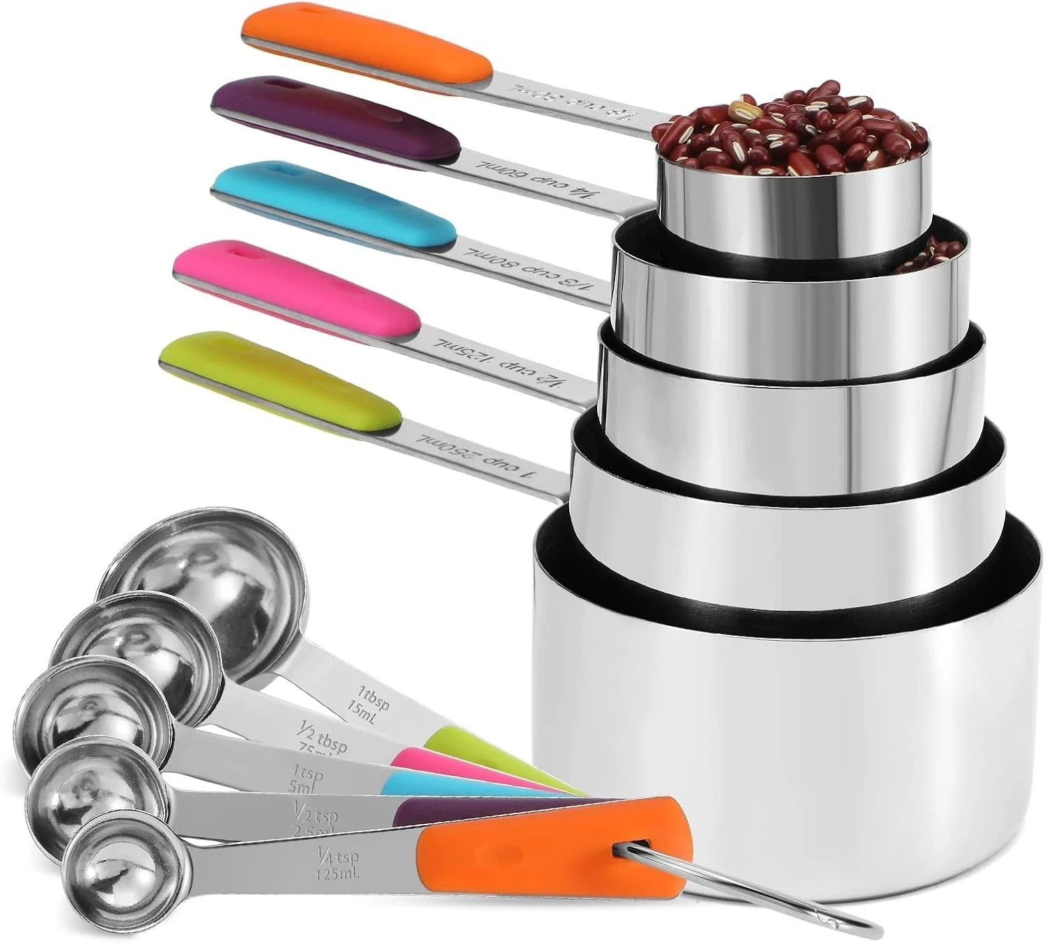 Measuring Cups & Spoons Set Stainless Steel 10 Piece Cooking & Baking 5 Cups 5