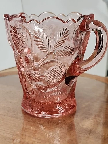 Vintage Fenton Pink Depression Glass Vase 5" Strawberry Trophy Handle Art Glass