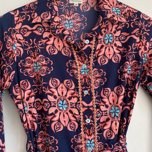 ModaPosa Shirt Dress Button Up Front Collared Blue Pink Floral Size M 3/4 Sleeve - Picture 4 of 12