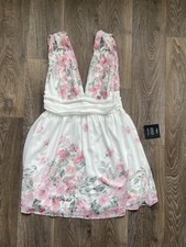 Lulus Floral Chiffon Mini Dress NWT Ivory Pink Cottagecore Wedding Guest M