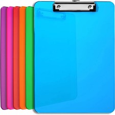Plastic Clipboards Set of 6 - 12.5 X 9 Inch Multi Color Low Profile Clip - Clear
