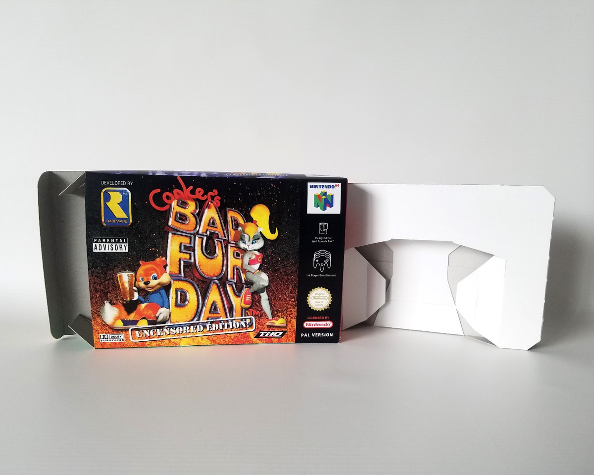 Conkers Bad Fur Day Uncensored UKV PAL Box & Tray For Nintendo 64