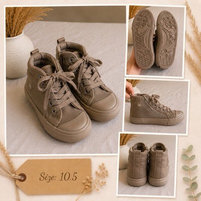 Unisex Kids Tan Lace-Up Ankle Sneakers Fabric Upper Rubber Sole Size 10.5